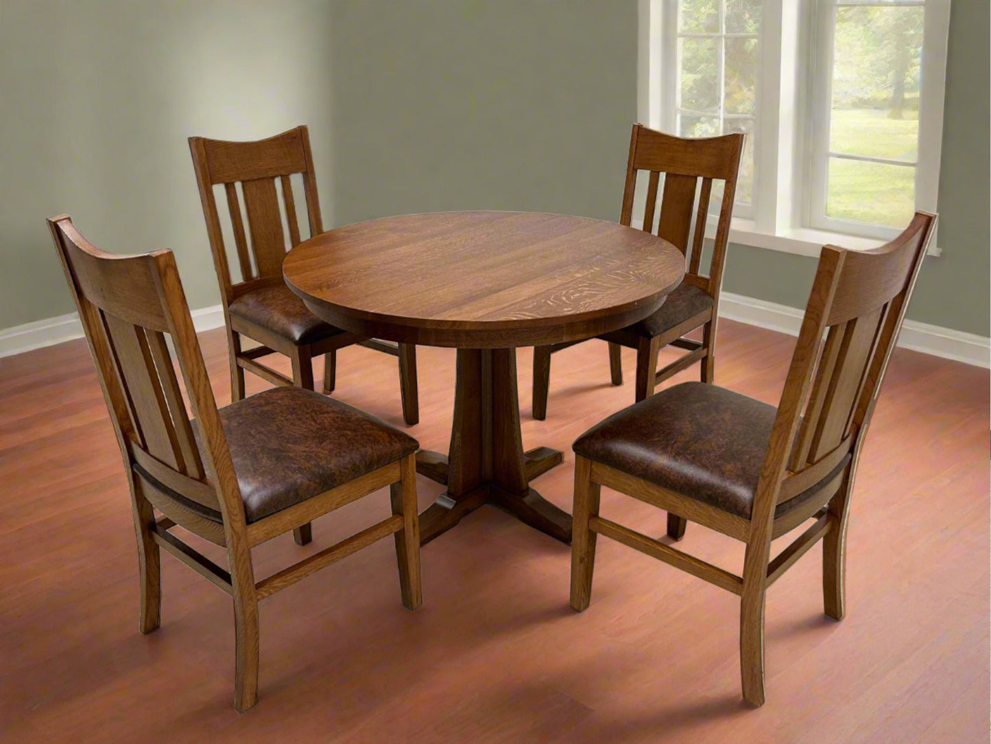 Mission Quarter Sawn Oak Round Dining Table Set - 40"