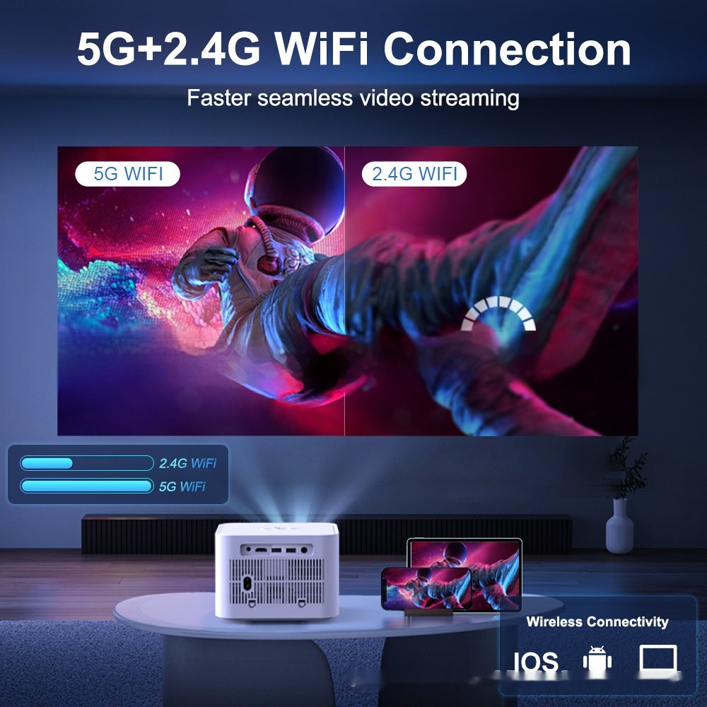 HD 720p Wireless 5G Projector - Intelligent Adjustable Trapezoidal Design for Home Entertainment