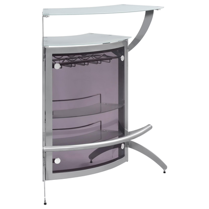 Contemporary Metal Glass Top Home Bar Unit in Silver