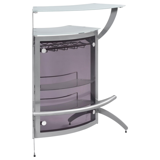 Contemporary Metal Glass Top Home Bar Unit in Silver