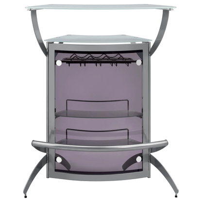 Contemporary Metal Glass Top Home Bar Unit in Silver