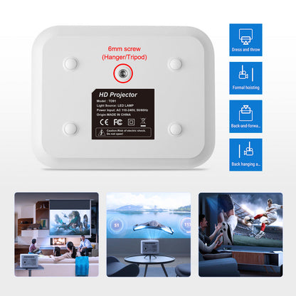HD 720p Wireless 5G Projector - Intelligent Adjustable Trapezoidal Design for Home Entertainment