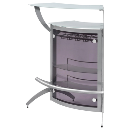 Contemporary Metal Glass Top Home Bar Unit in Silver