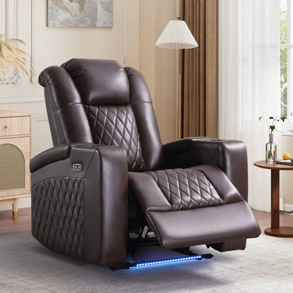 34.6"Wide Faux Leather Power Reclining Home Theater Seating Chair with Arm Storage&Dual Cup Holders&Usb Charging Port&Ambient Lighting