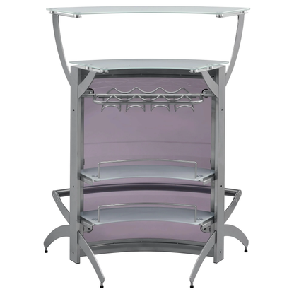 Contemporary Metal Glass Top Home Bar Unit in Silver