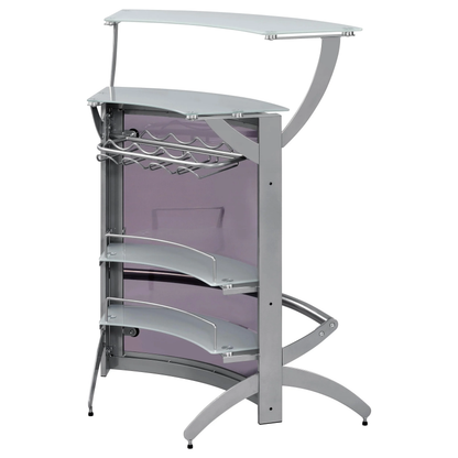 Contemporary Metal Glass Top Home Bar Unit in Silver