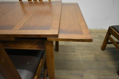 Mission Oak Kitchen Table with 2 Leaves and 4 Oak Dining Chairs