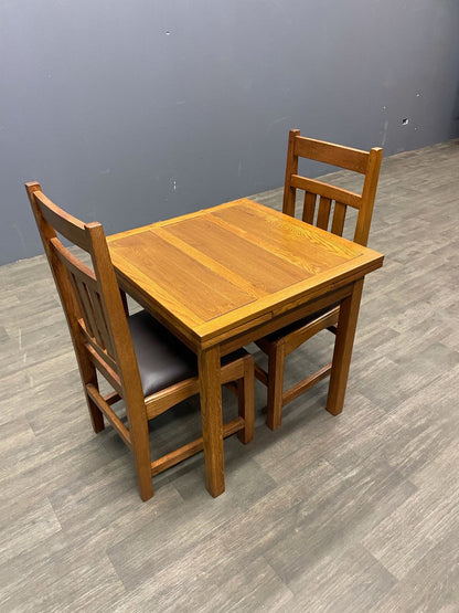 Mission Oak Kitchen Table with 2 Leaves and 4 Oak Dining Chairs