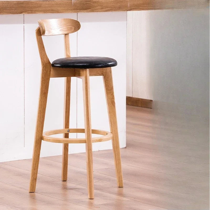 Solid Wood High Back Bar Stool Counter Height Modern Minimalist Home Bar Kitchen Island Seating Sillas Para Barra Bar Chair