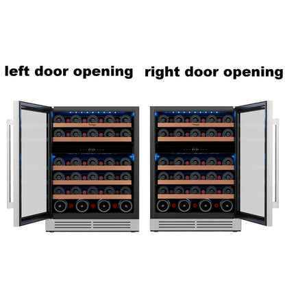 Yeego 52 Bottle Dual Zone Wine Cooler Refrigerator Built In Under Counter Wine Fridge with Compressor Cooling, Adjustable Temperature 40-65°F, Lockable Glass Door LED Light, ETL DOE Certified for Home Kitchen Bar