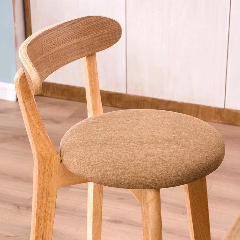 Solid Wood High Back Bar Stool Counter Height Modern Minimalist Home Bar Kitchen Island Seating Sillas Para Barra Bar Chair