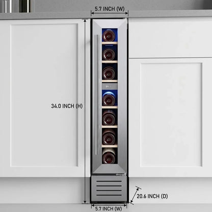 7 Bottle Mini Wine Cooler Refrigerator 5.7 Inch Freestanding Built-in Wine Fridge Constant Temperature R600a Small Wine Chiller Cabinet For Home Bar Kitchen