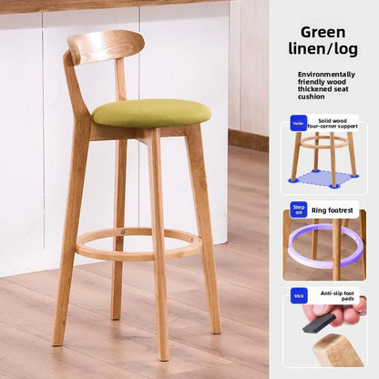 Solid Wood High Back Bar Stool Counter Height Modern Minimalist Home Bar Kitchen Island Seating Sillas Para Barra Bar Chair
