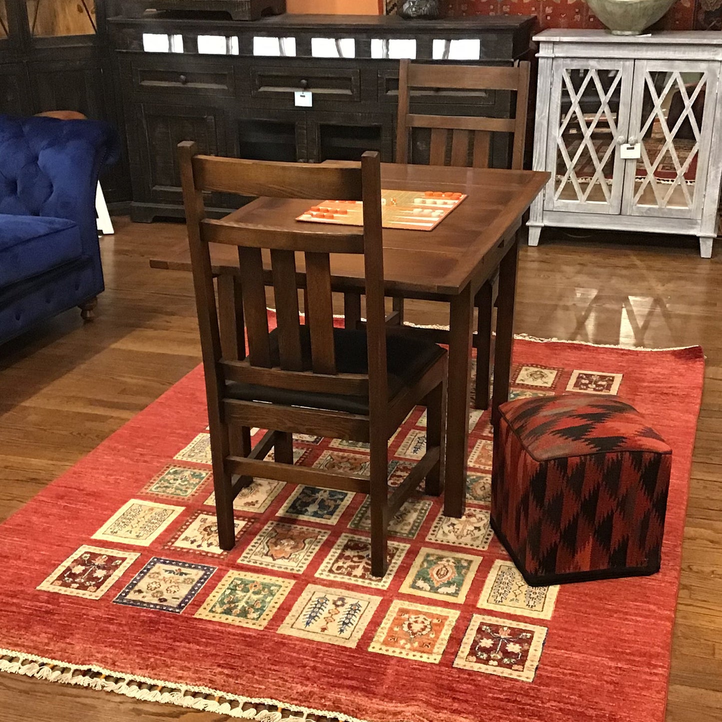 Mission Oak Kitchen Table with 2 Leaves and 4 Oak Dining Chairs