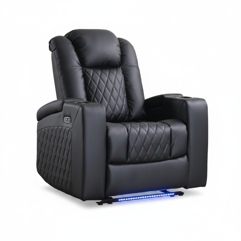 34.6"Wide Faux Leather Power Reclining Home Theater Seating Chair with Arm Storage&Dual Cup Holders&Usb Charging Port&Ambient Lighting
