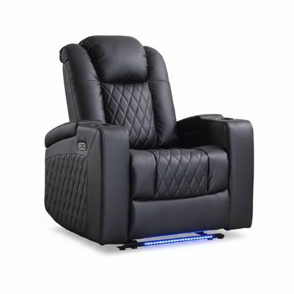 34.6"Wide Faux Leather Power Reclining Home Theater Seating Chair with Arm Storage&Dual Cup Holders&Usb Charging Port&Ambient Lighting