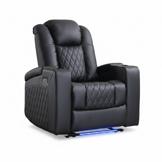 34.6"Wide Faux Leather Power Reclining Home Theater Seating Chair with Arm Storage&Dual Cup Holders&Usb Charging Port&Ambient Lighting