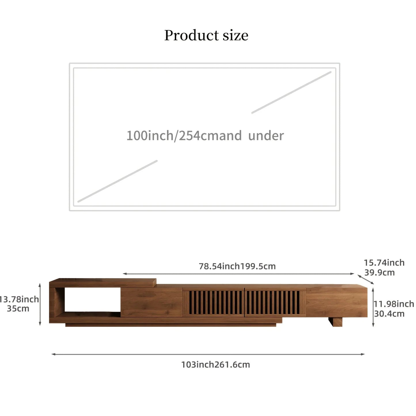 Retractable Grid TV Cabinet Walnut 198.12-261.62 cm Extension Modern Living Room Furniture with 2 Drawers 2 Storage, Home Entertainment Unit, Media Console, Stylish Cabinet, Sleek Furniture, Durable Hardwood, Sturdy Build, Sp