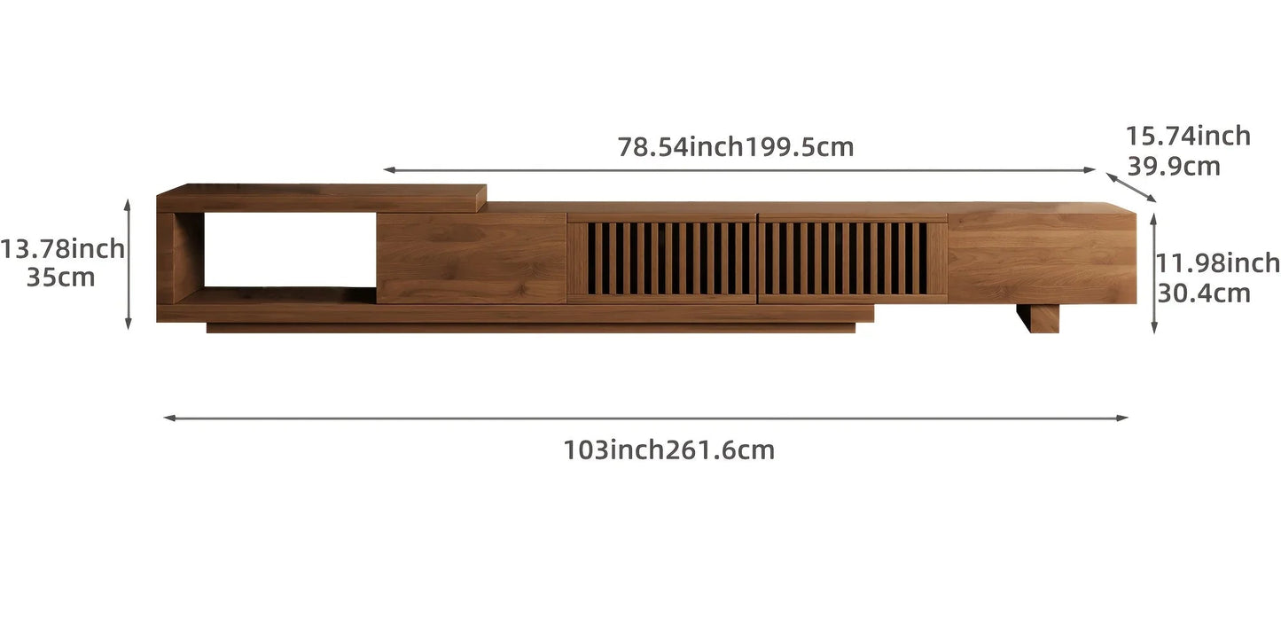 Retractable Grid TV Cabinet Walnut 198.12-261.62 cm Extension Modern Living Room Furniture with 2 Drawers 2 Storage, Home Entertainment Unit, Media Console, Stylish Cabinet, Sleek Furniture, Durable Hardwood, Sturdy Build, Sp