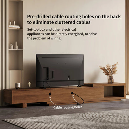 Retractable Grid TV Cabinet Walnut 198.12-261.62 cm Extension Modern Living Room Furniture with 2 Drawers 2 Storage, Home Entertainment Unit, Media Console, Stylish Cabinet, Sleek Furniture, Durable Hardwood, Sturdy Build, Sp