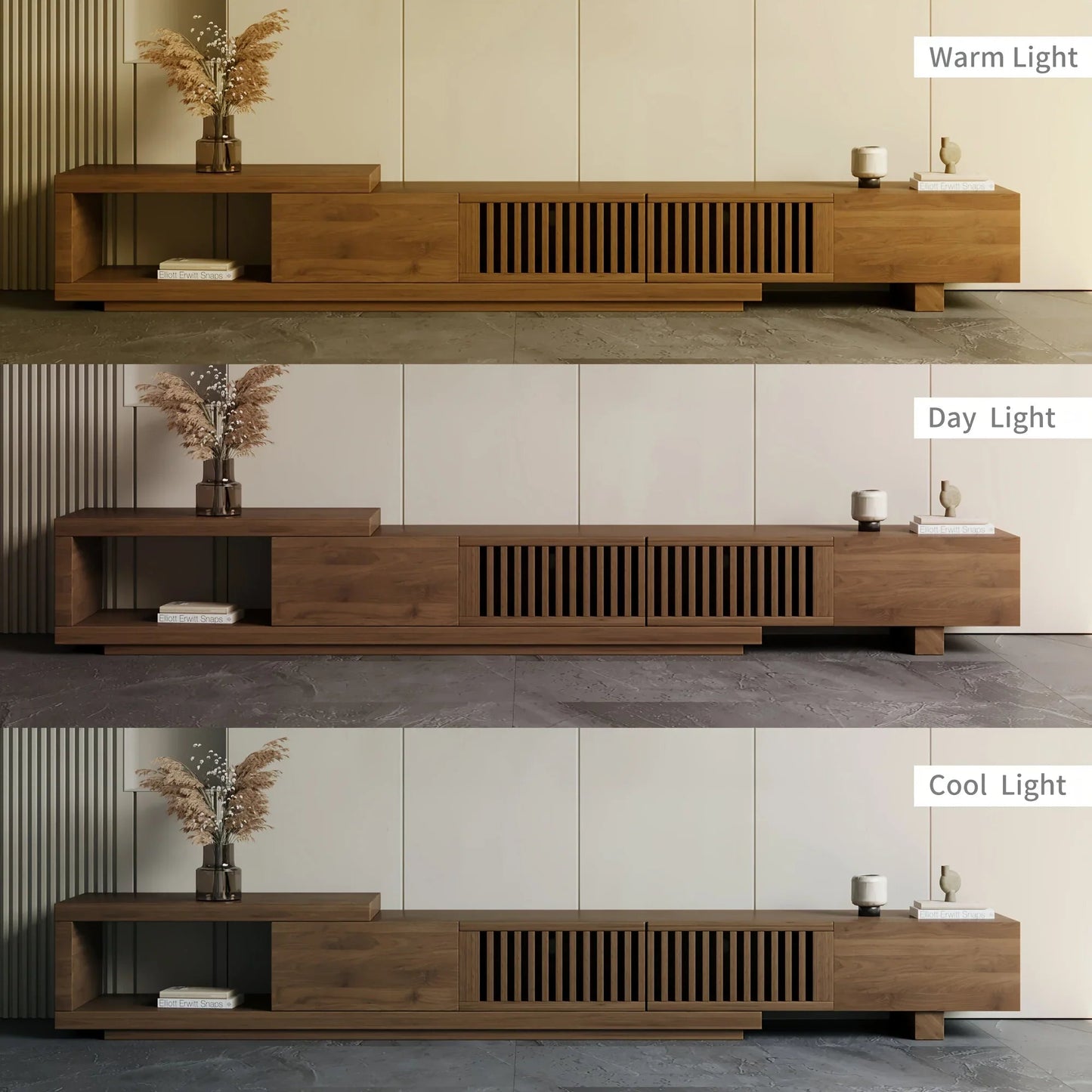 Retractable Grid TV Cabinet Walnut 198.12-261.62 cm Extension Modern Living Room Furniture with 2 Drawers 2 Storage, Home Entertainment Unit, Media Console, Stylish Cabinet, Sleek Furniture, Durable Hardwood, Sturdy Build, Sp