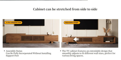 Retractable Grid TV Cabinet Walnut 198.12-261.62 cm Extension Modern Living Room Furniture with 2 Drawers 2 Storage, Home Entertainment Unit, Media Console, Stylish Cabinet, Sleek Furniture, Durable Hardwood, Sturdy Build, Sp